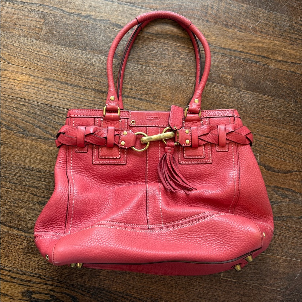Vintage y2k coach leather satchel with braid detail in a cherry color